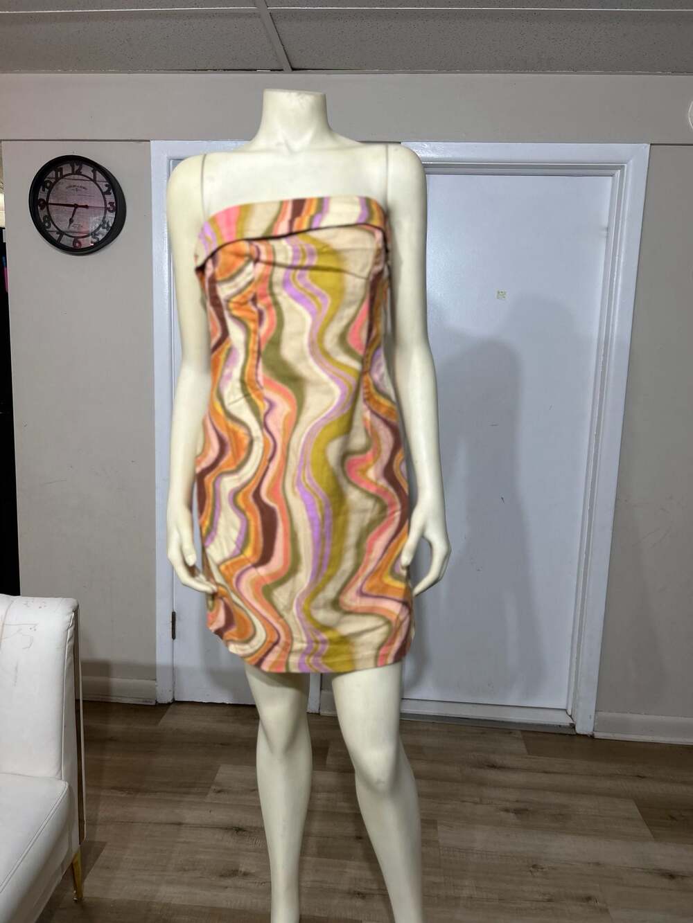 Wild Fable Multi-Wave Print Strapless Lace-Up Bodycon Mini Dress